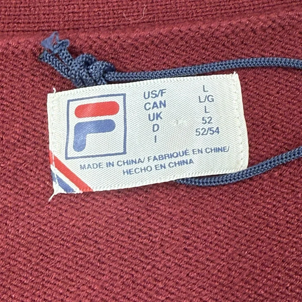 FILA Baseline Cardigan Mens‎ Large L Burgundy V Neck Button Front Sweater NEW